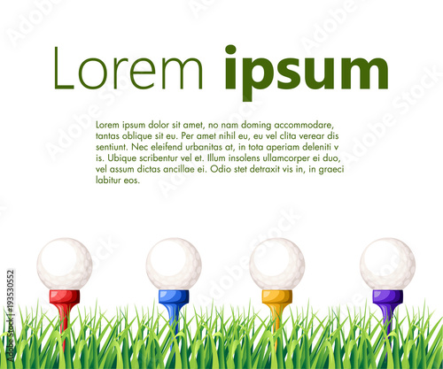 Golf balls on different color tee green grass golf course vector illustration with place for your text isolated on white background web site page and mobile app design