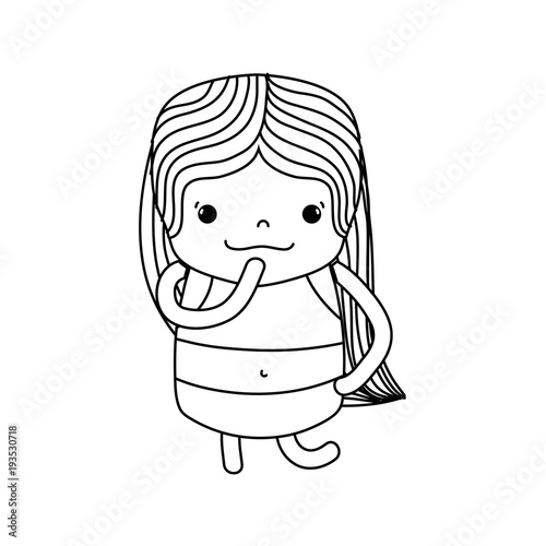 line girl wth long hair and thinking face