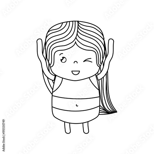 line girl wth long hair and funny face