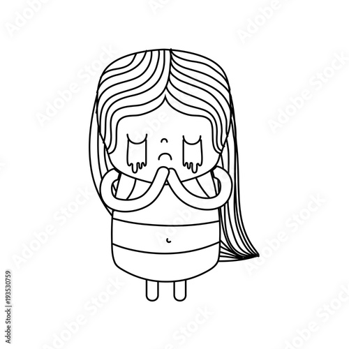 line girl wth long hair and crying face