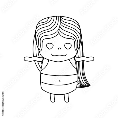 line girl wth long hair and in love face