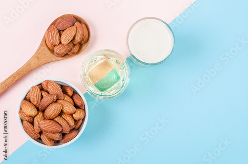 Organic milk almond with almond seed and almond oil.
