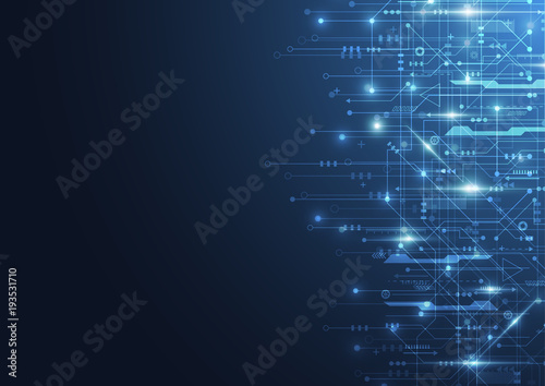 Abstract digital background with technology circuit board texture. Electronic motherboard illustration. Communication and engineering concept. Vector illustration