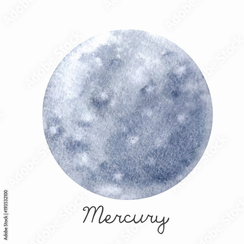 Watercolor Mercury planet vector illustration