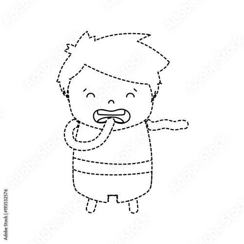 dotted shape boy with hairstyle design and disgusted face