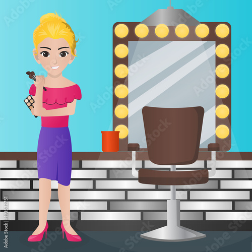 Female  Make Up Artist Holding Brush Eyeshadow 
