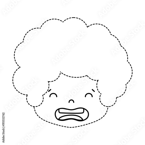 dotted shape boy head with curly hair and disgusted face