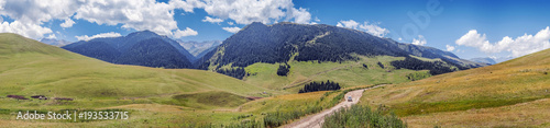Mountain road on the plateau of Assy. Kazakhstan, Almaty region.