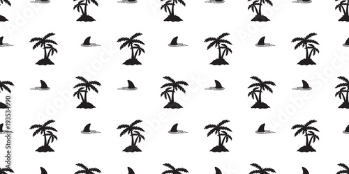 shark fin seamless pattern vector dolphin coconut tree isolated whale ocean wave sea island wallpaper background