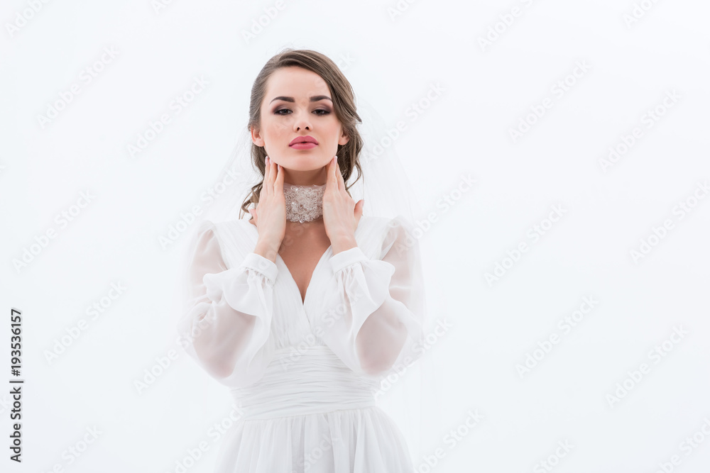 elegant bride in traditional wedding dress, isolated on white elegant bride in traditional wedding dress, isolated on white