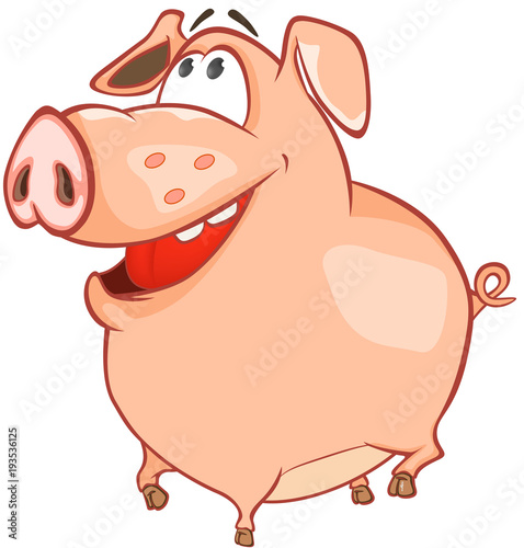Illustration of a Cute Pig. Cartoon Character 
