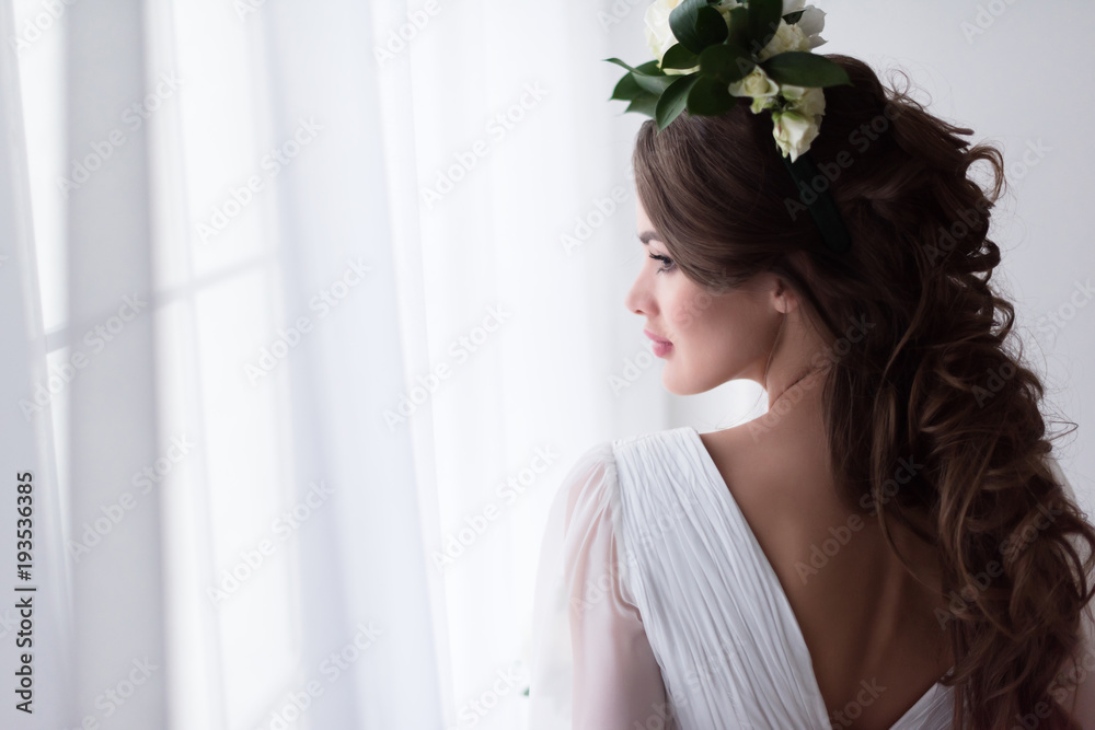 beautiful bride in traditional dress and floral wreath beautiful bride in traditional dress and floral wreath