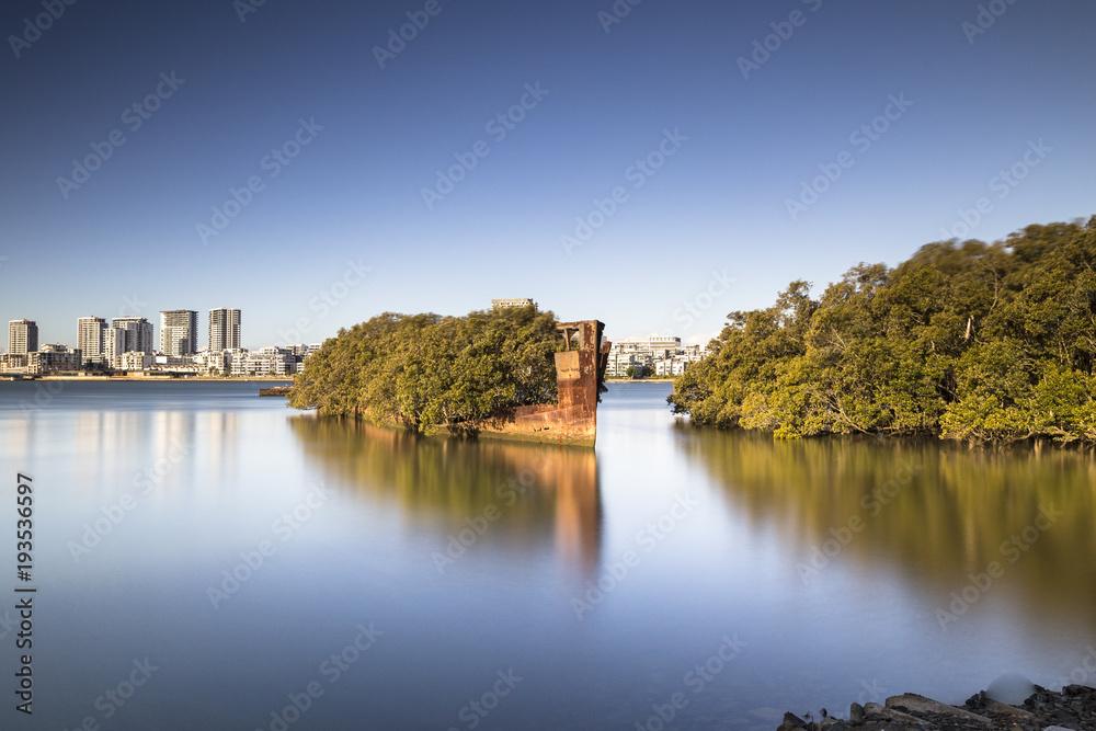 SS Ayrfield Shipwreck on Parramatta River in long exposure