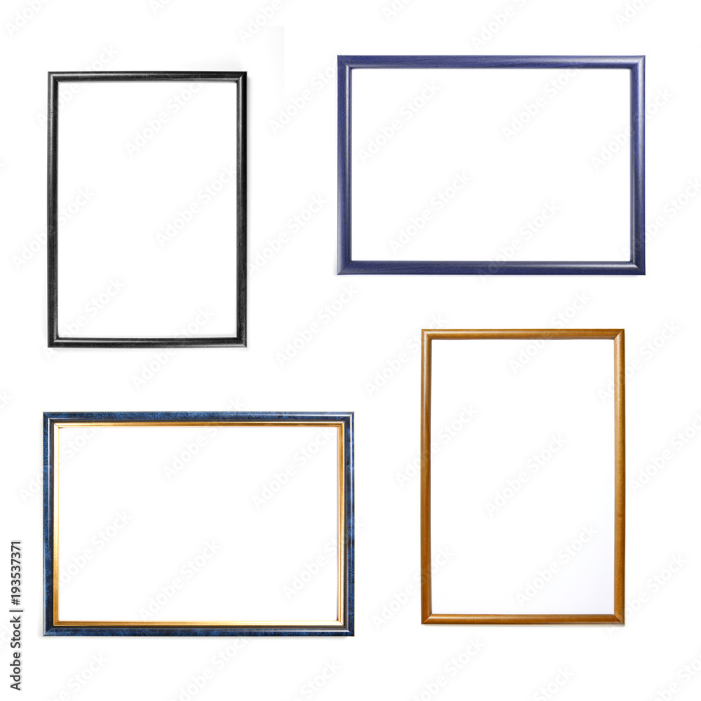 Set of frames for paintings or photographs on white background.