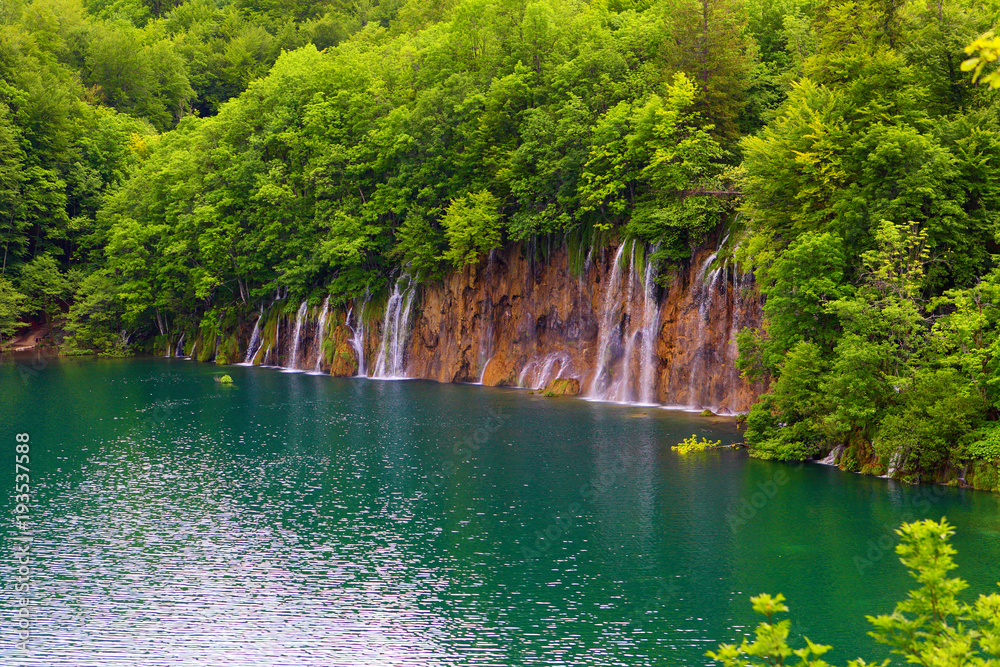 beautiful lake in forest of Plitvice Lakes National Park, Croatia