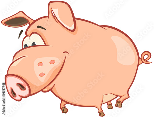 Illustration of a Cute Pig. Cartoon Character 