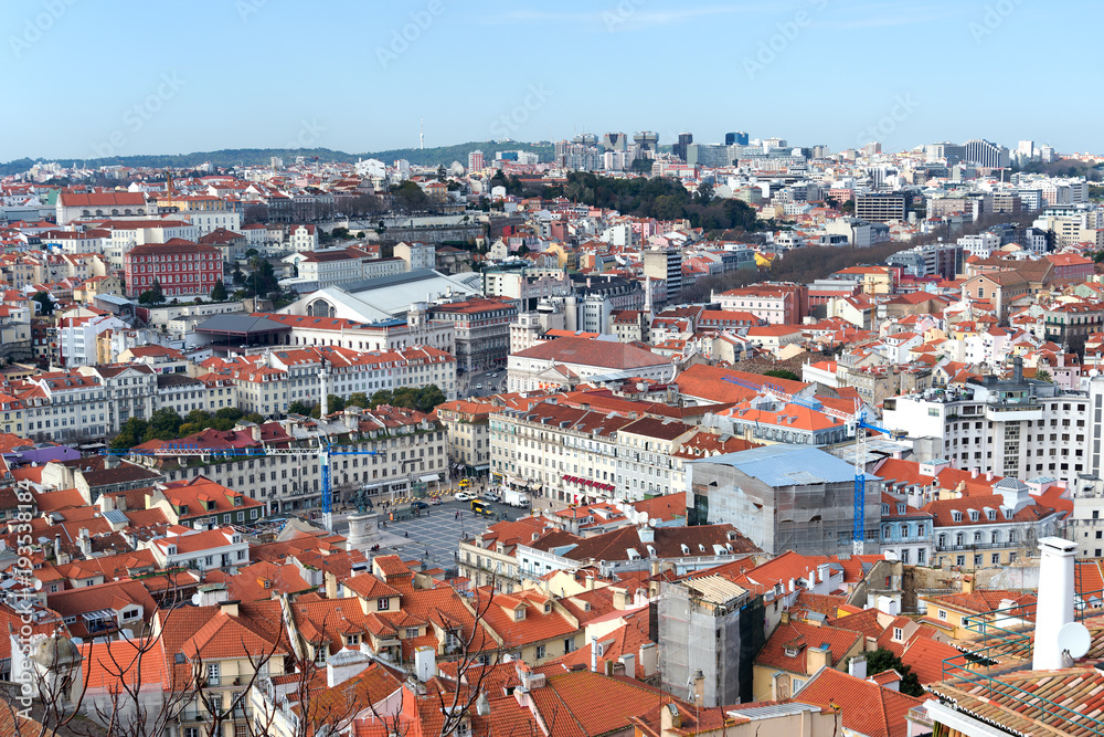 Lisbon downtown buildings and roofs, Portugal.