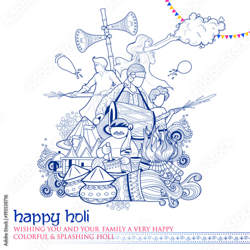 Happy Holi Doodle Background for Festival of Colors celebration greetings