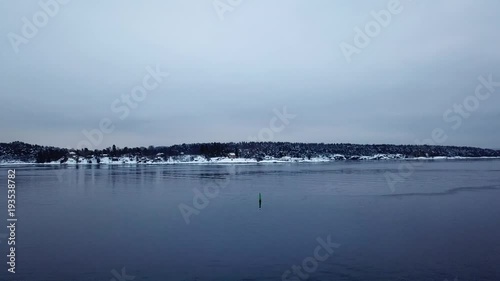 Aerial shot of islands in Oslofjord near Lysaker, Norway photo