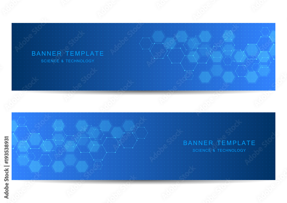 Technological and scientific banners with hexagonal molecule. Technological and scientific banners with hexagonal molecule.