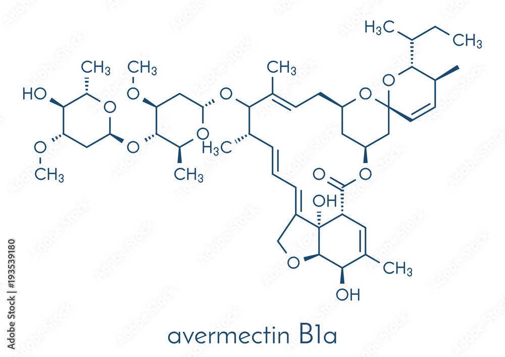 Abamectin insecticide molecule. Skeletal formula. Abamectin insecticide molecule. Skeletal formula.