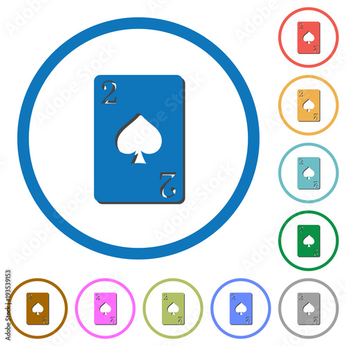 Two of spades card icons with shadows and outlines
