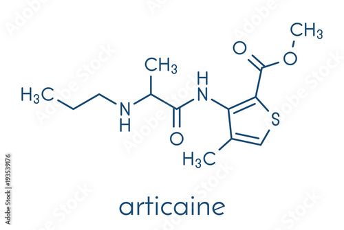 Articaine local anesthetic drug molecule. Skeletal formula.