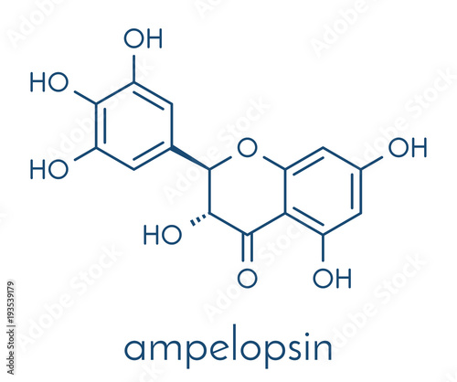 Dihydromyricetin (ampelopsin) herbal drug molecule. Skeletal formula.