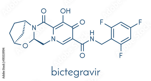 Bictegravir antiviral drug molecule. Skeletal formula.