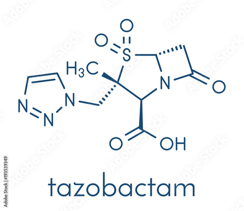 Tazobactam drug molecule. Inhibitor of bacterial beta-lactamase enzymes. Skeletal formula.