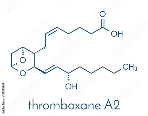 Thromboxane A2 (TXA2) molecule. Skeletal formula.