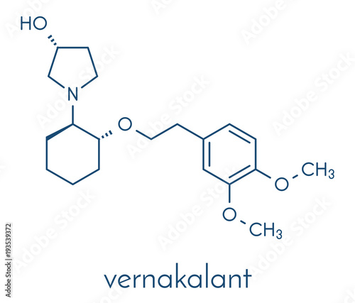 Vernakalant atrial fibrillation drug molecule. Skeletal formula.