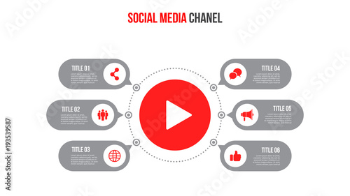 Vector online video chanel infographic. Abstract elements of diagram with 6 steps, options, parts or processes.
