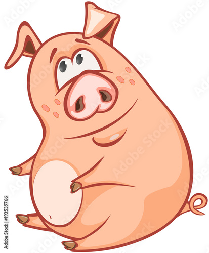 Illustration of a Cute Pig. Cartoon Character 