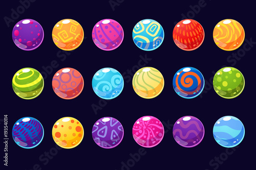 Glossy colored balls sett of vector Illustrations for apps, web and game usetr interface