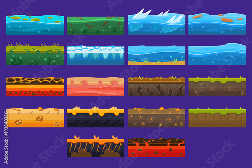 Landscape elements sett, ground collection, surfaces for computer games vector Illustrations