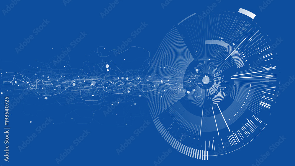 Abstract tech design background. Engineering technology wallpaper made with  lines, dots, circles. Futuristic technology interface on blue background.  Digital technology concept, vector illustration. Stock Vector | Adobe Stock