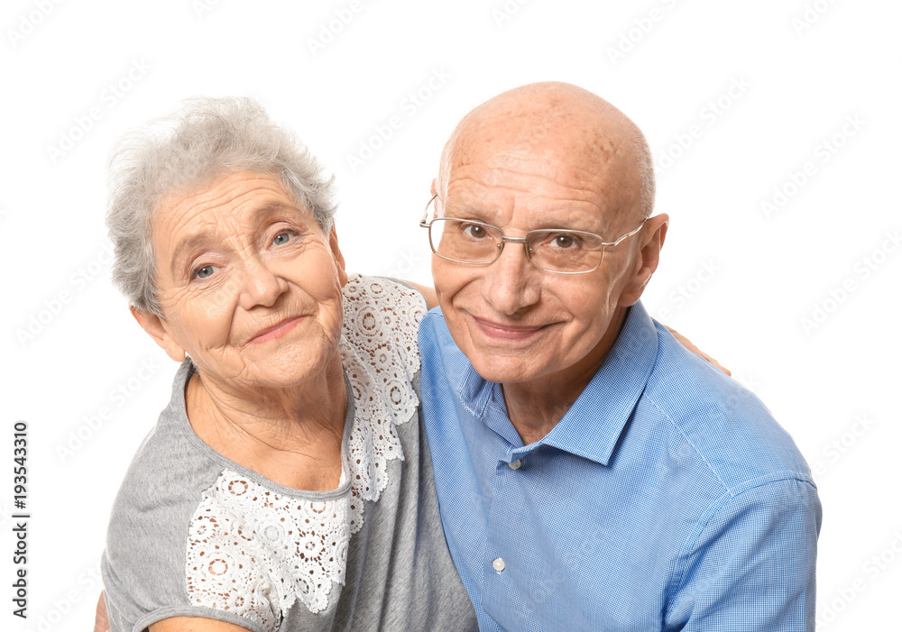 Portrait of cute elderly couple on white background Portrait of cute elderly couple on white background