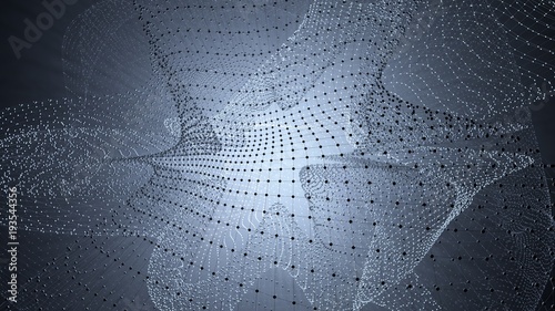 Molecule model with connected lines with dots on dark background. Medicine, technology, chemistry or science background. Scientific or medical background with molecules and atoms. 3d illustration.