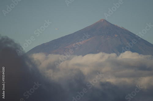 Airline flying over the Teide summit. Tenerife. Canary Islands. Spain.