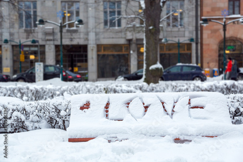 Love writing on snow. Winter romantic scene outdoors in the park.  Valentine's Day celebration concept. © theartofpics