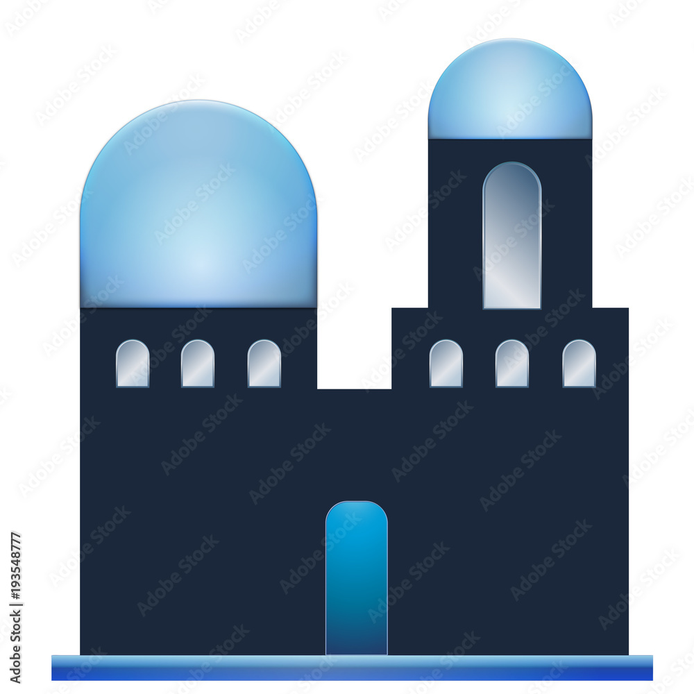 Dark blue building with round domes