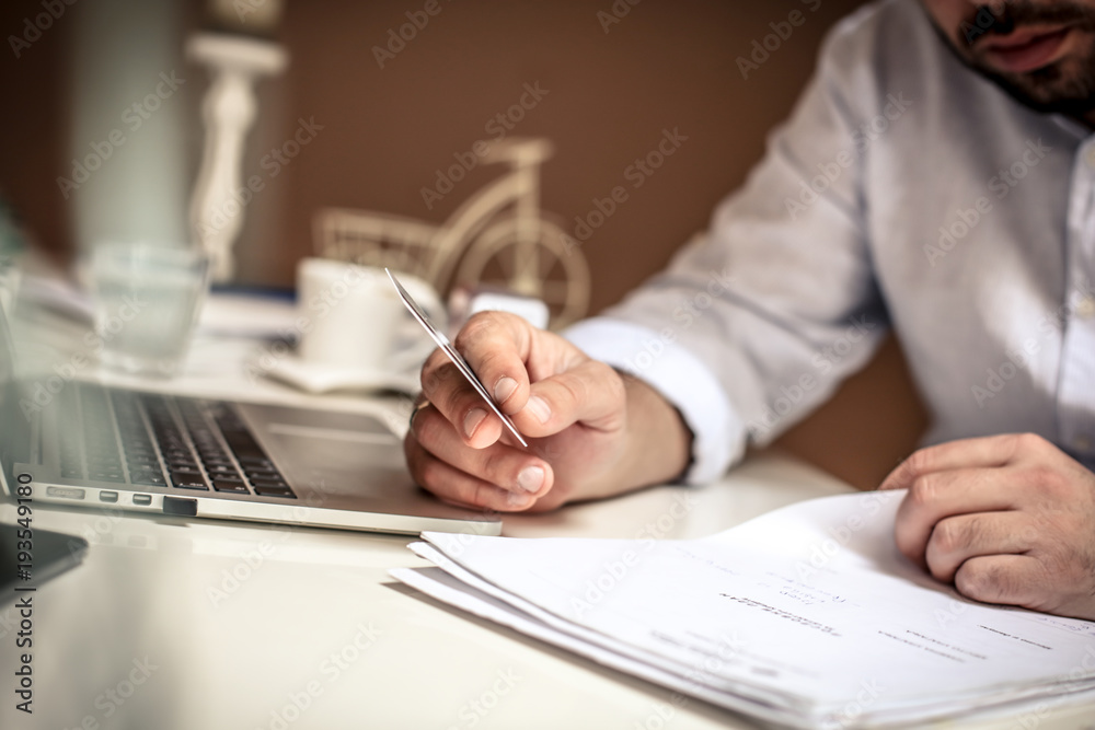 Businessman checking account . Close up. Businessman checking account . Close up.