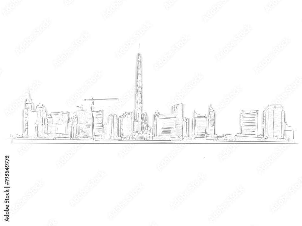 Dubai Skyline Landmark Sketch