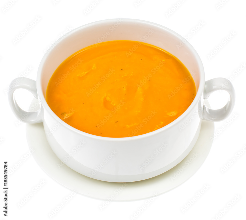 Cream soup of carrots, pumpkins, vegetables in white soup Cream soup of carrots, pumpkins, vegetables in white soup