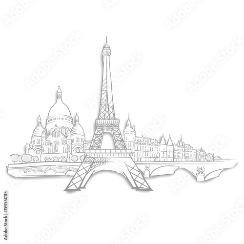 Fototapeta Naklejka Na Ścianę i Meble -  Paris Landmarks Sketches