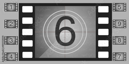 Movie countdown numbers vector set. The countdown to the start of the old film.