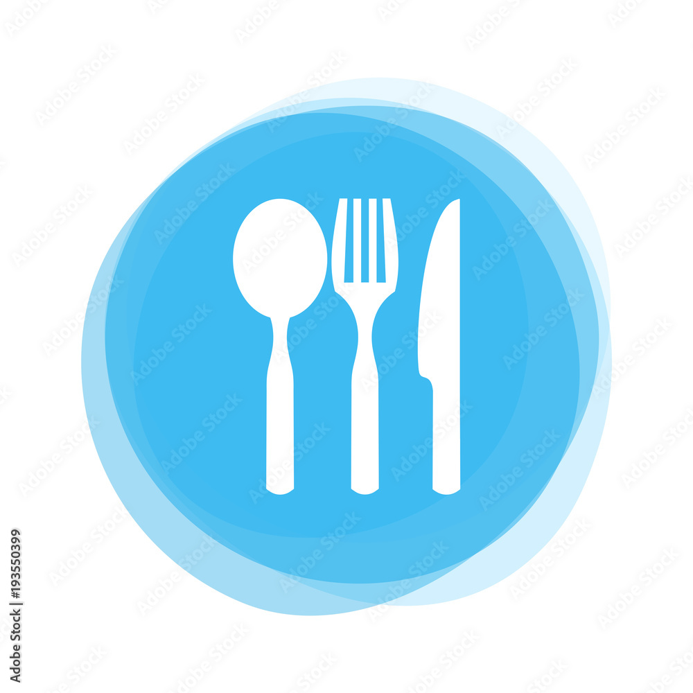 Weißes Besteck auf hellblauem Button