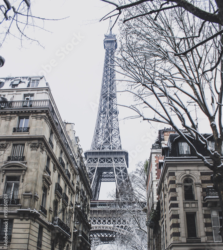 Eiffel tower under snow 