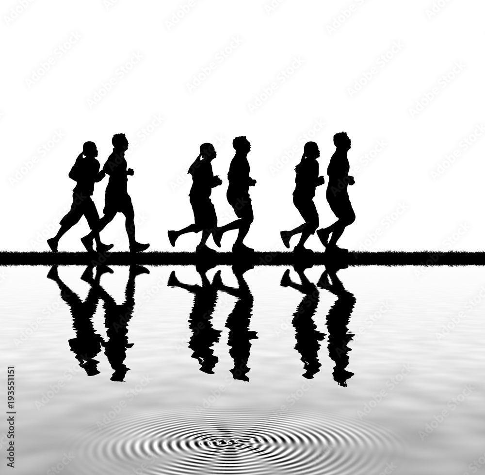 Obraz premium silhouette family running on white background